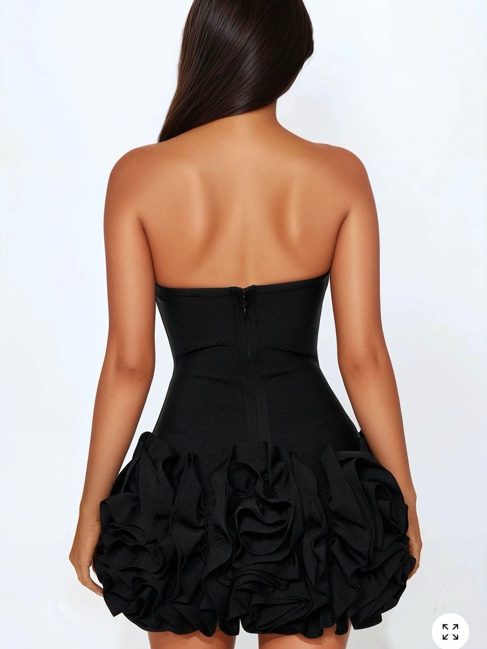 Strapless Black Ruffle Hem Mini Dress - Picture 3 of 9